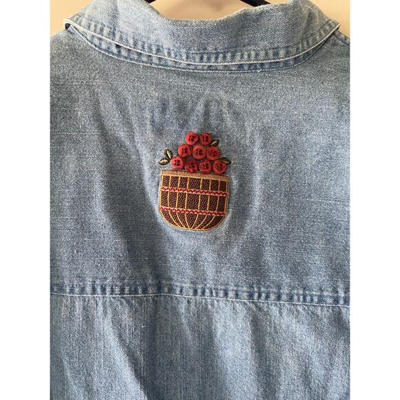 Christopher and Banks Denim Button Down Embroidered Apples in a Basket Shirt - Picture 4 of 7